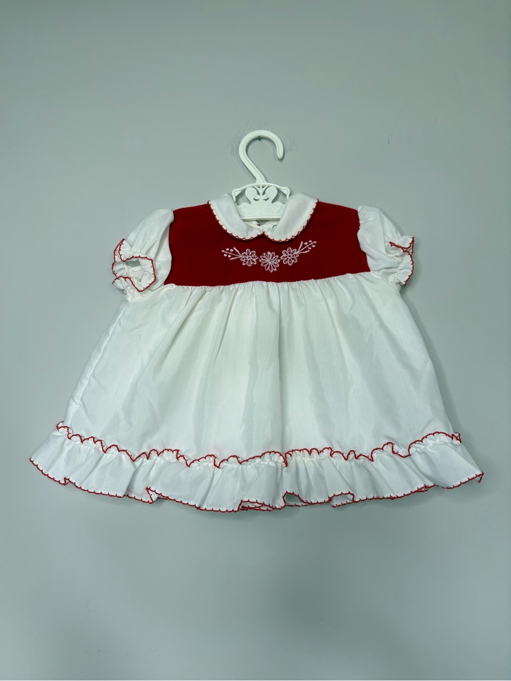 Vintage Baby Girl Red & White Dress Velvet Formal Holiday Christmas 2 PC 6-9M